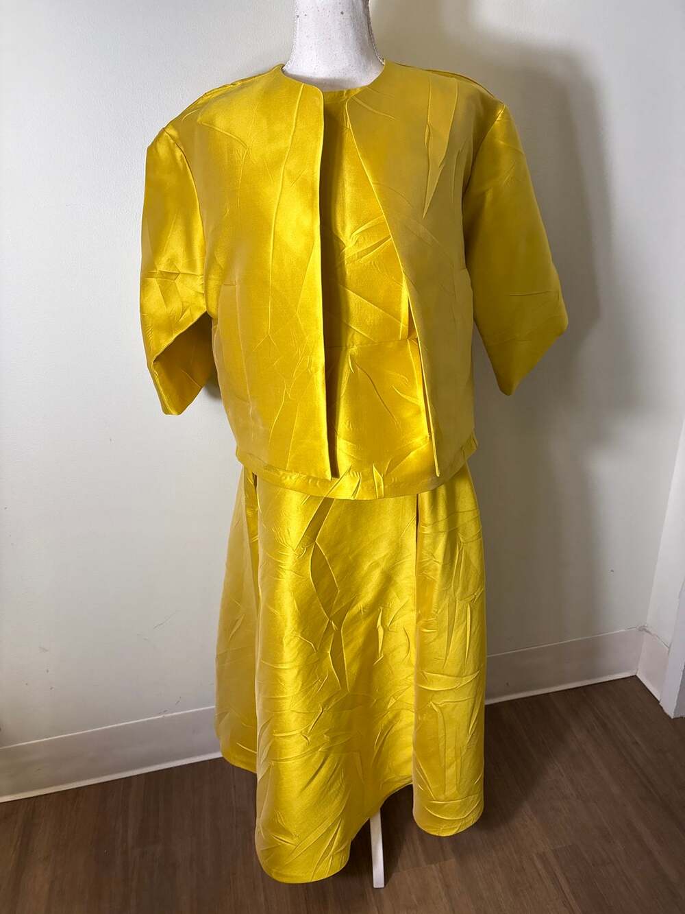 Odeeah Golden Yellow 3/4 Sleeve Top and Skirt Set Sz 34